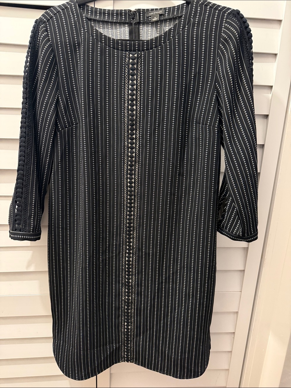 Ann Taylor Black Dress with White Pinstripe Pattern. Size S